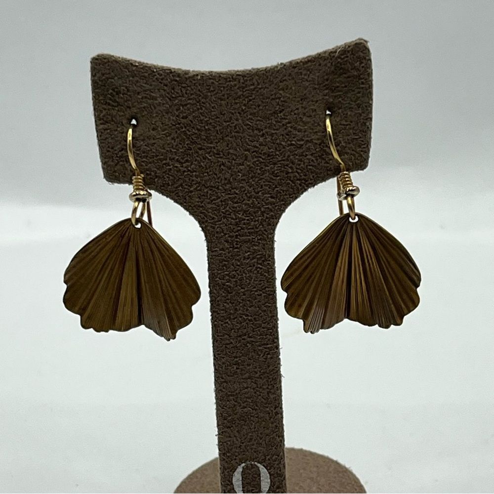 Woman’s Gold Textured Fan Earrings Dangle Style